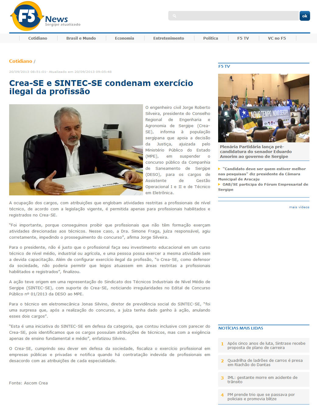Crea-SE e SINTEC-SE condenam exercício ilegal da profissão