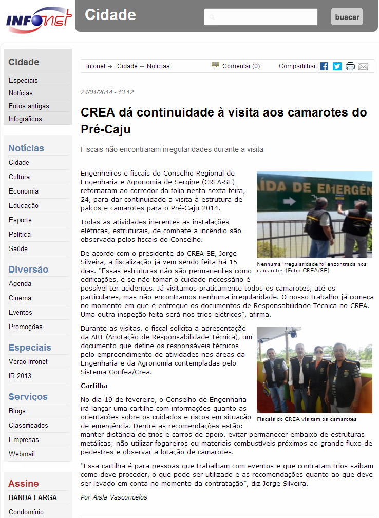 CREA dá continuidade à visita aos camarotes do Pré-Caju