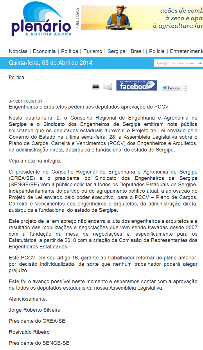 Engenheiros e arquitetos pedem aos deputados aprovação do PCCV