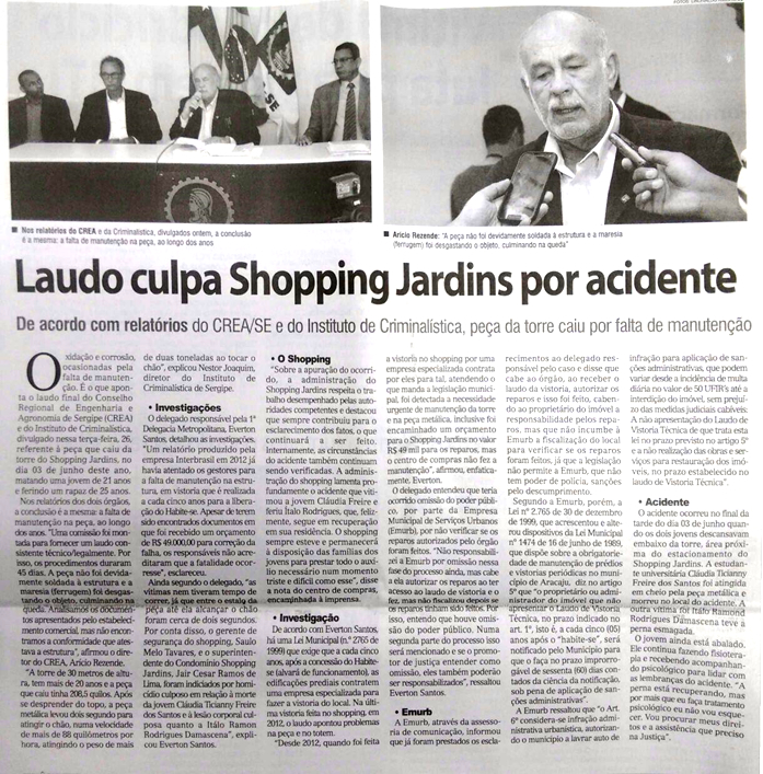 Correio de Sergipe – A6 GERAL: Laudo culpa shopping jardins por acidente