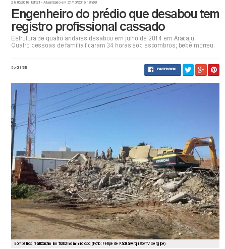 G1 Sergipe: Engenheiro do prédio que desabou tem registro profissional cassado